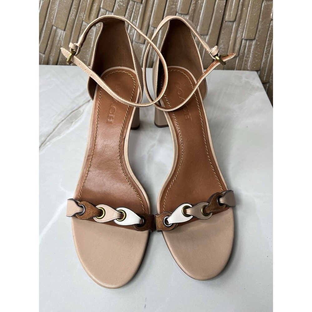 New Coach G2056 High Heel Sandals All Leather Sz 9.5 B Tan Pink - Picture 6 of 13